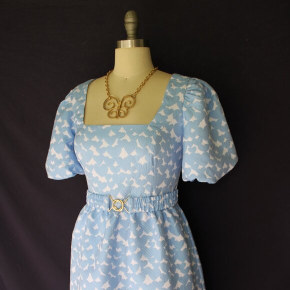 EUC Lilly Pulitzer Kasslyn Bon Bon Blue All Heart Jacquard brocade puff sleeve - Picture 6 of 13